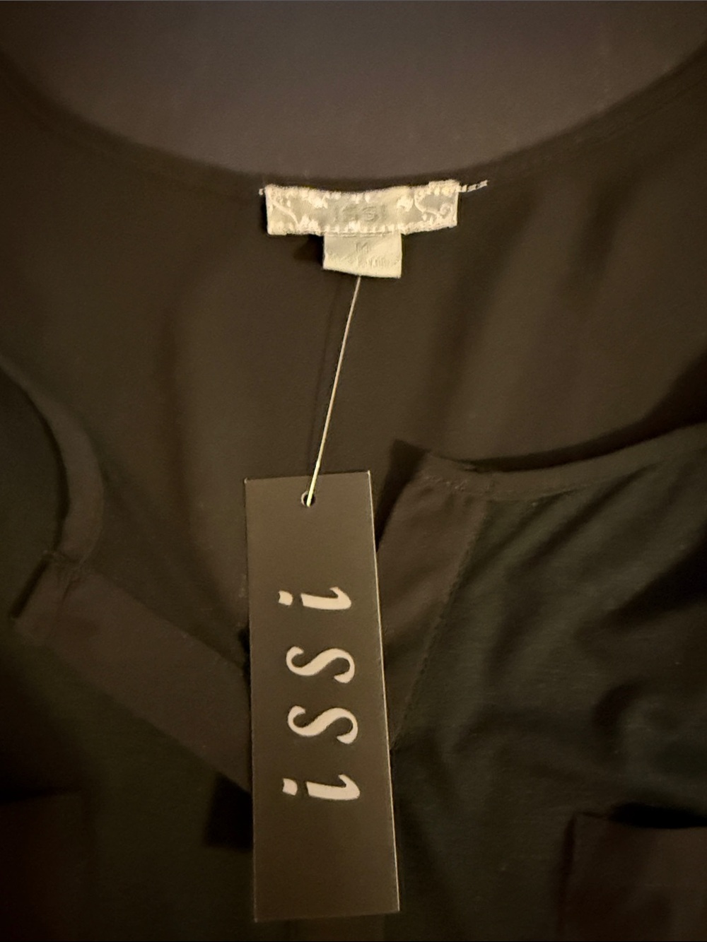 ISSI Black Long-Sleeve V-Neck Blouse with Sheer Front Pockets and Back New - Picture 4 of 8